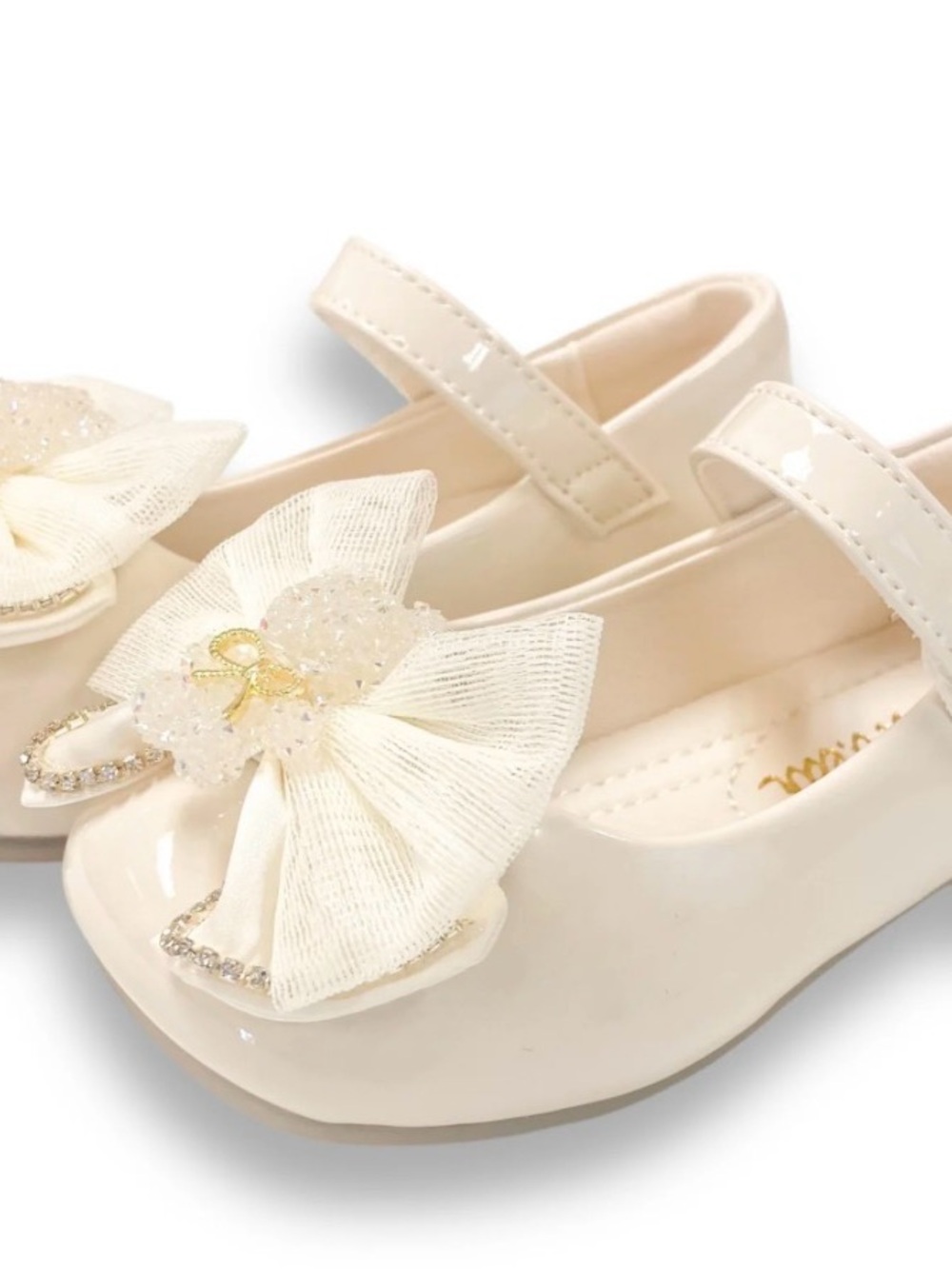 Girls Cream Patent Mary Jane with Decorative Bow